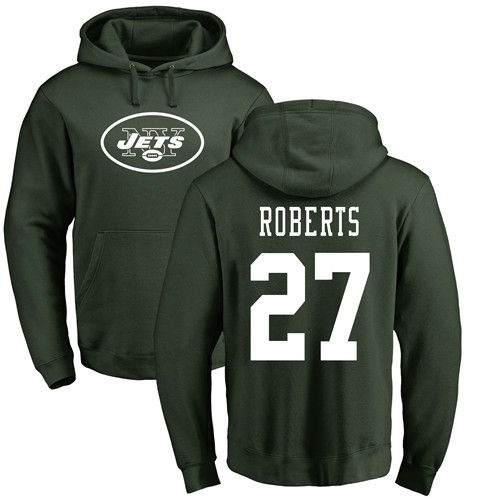 New York Jets Men Green Darryl Roberts Name and Number Logo NFL Football #27 Pullover Hoodie Sweatshirts